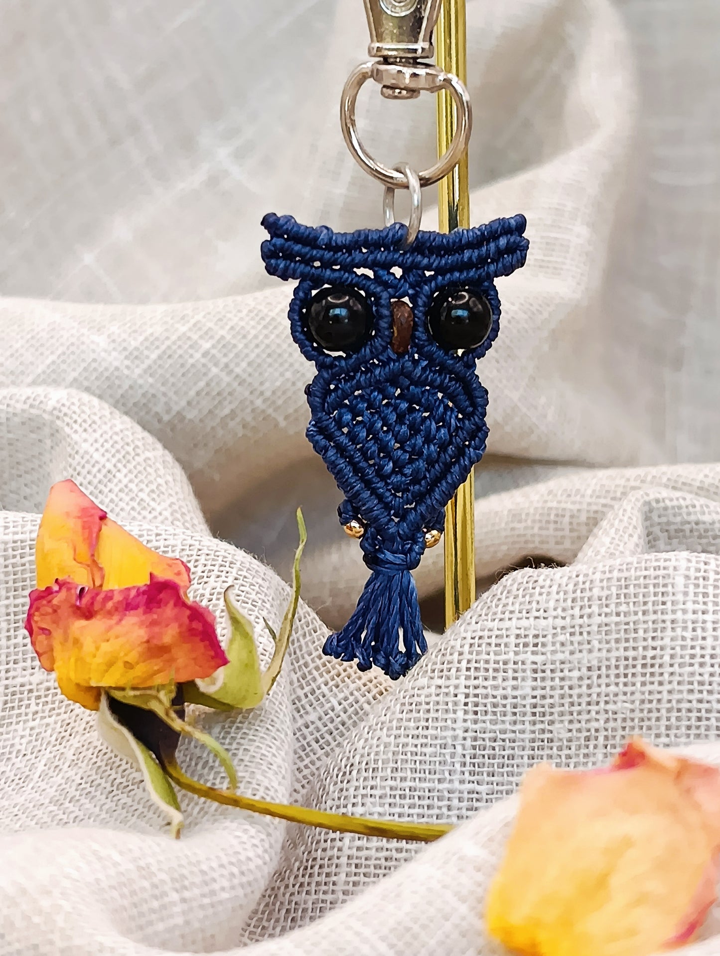 Porte Clé P'tit Familier - Hibou - Micro Macramé & Lithothérapie