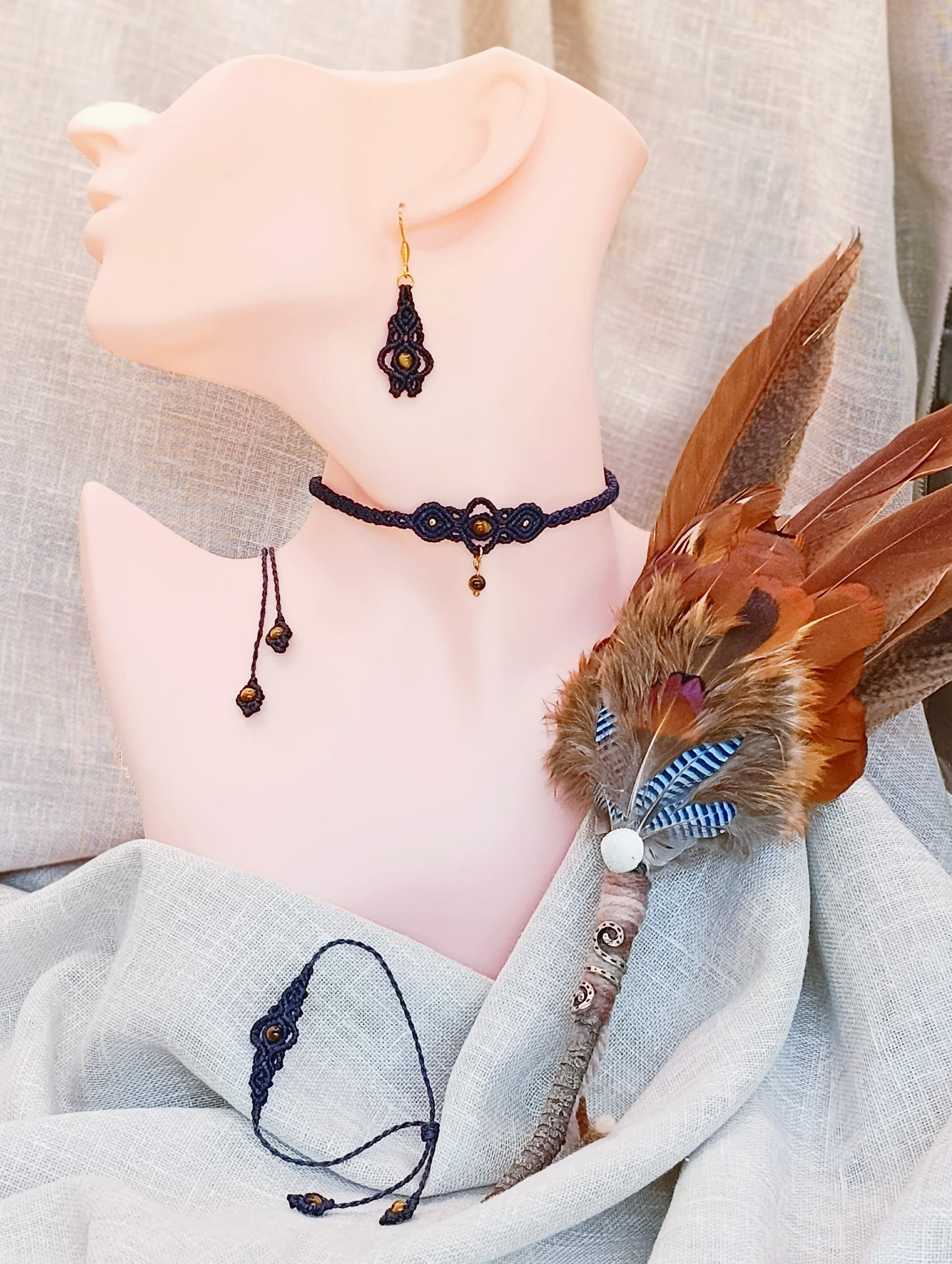 Boucles d'Oreilles Troisième Œil - Lithothérapie & Micro Macramé