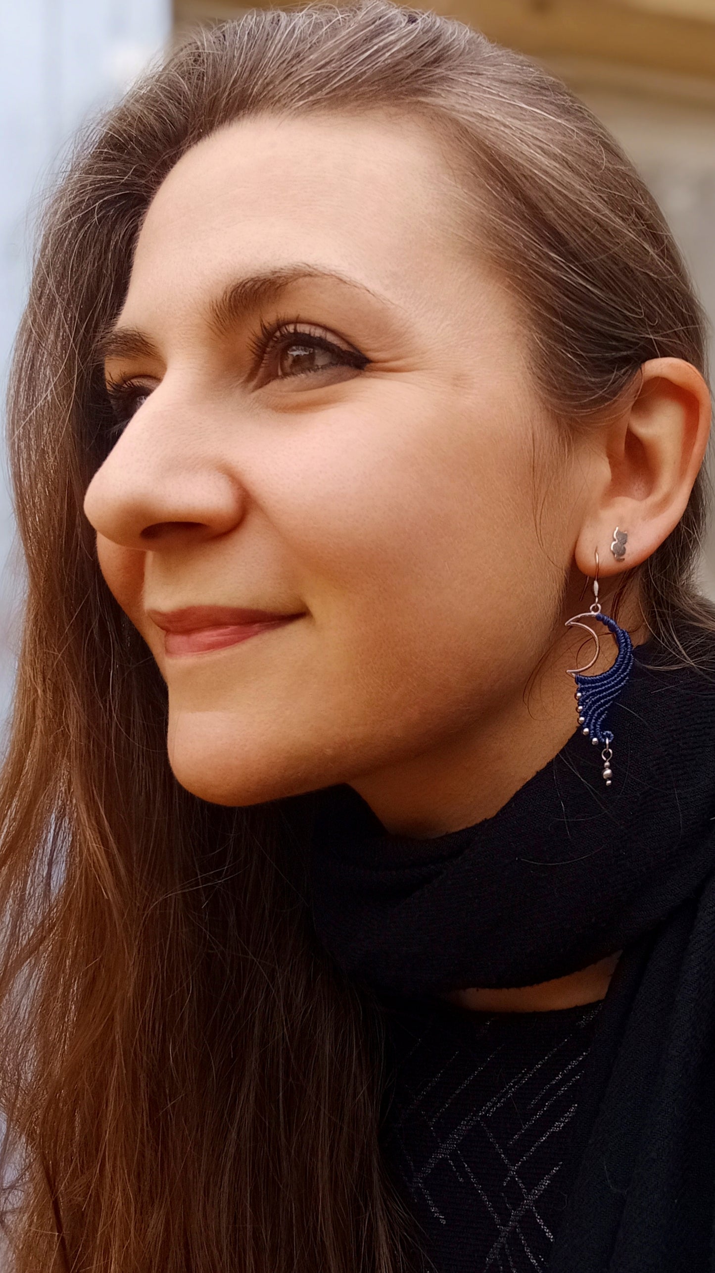 Boucles d'Oreilles Mani - Micro Macramé - Talisman Lunaire