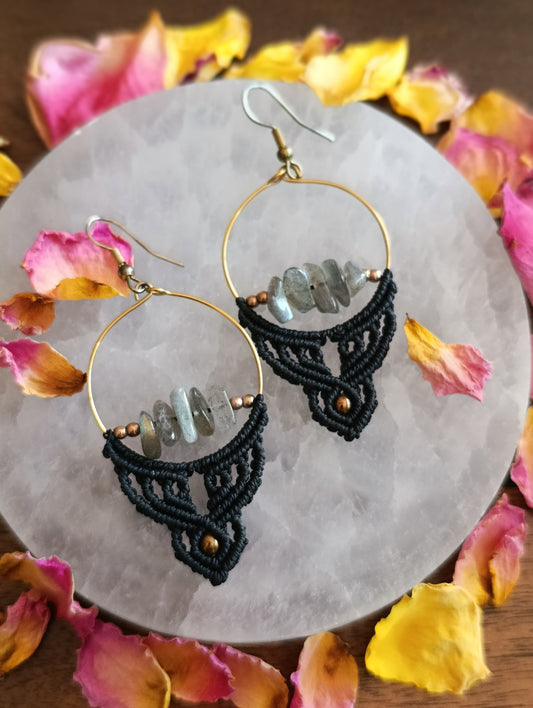 Boucles d'oreilles Ondes du Cœur - Lithothérapie & Micro Macramé