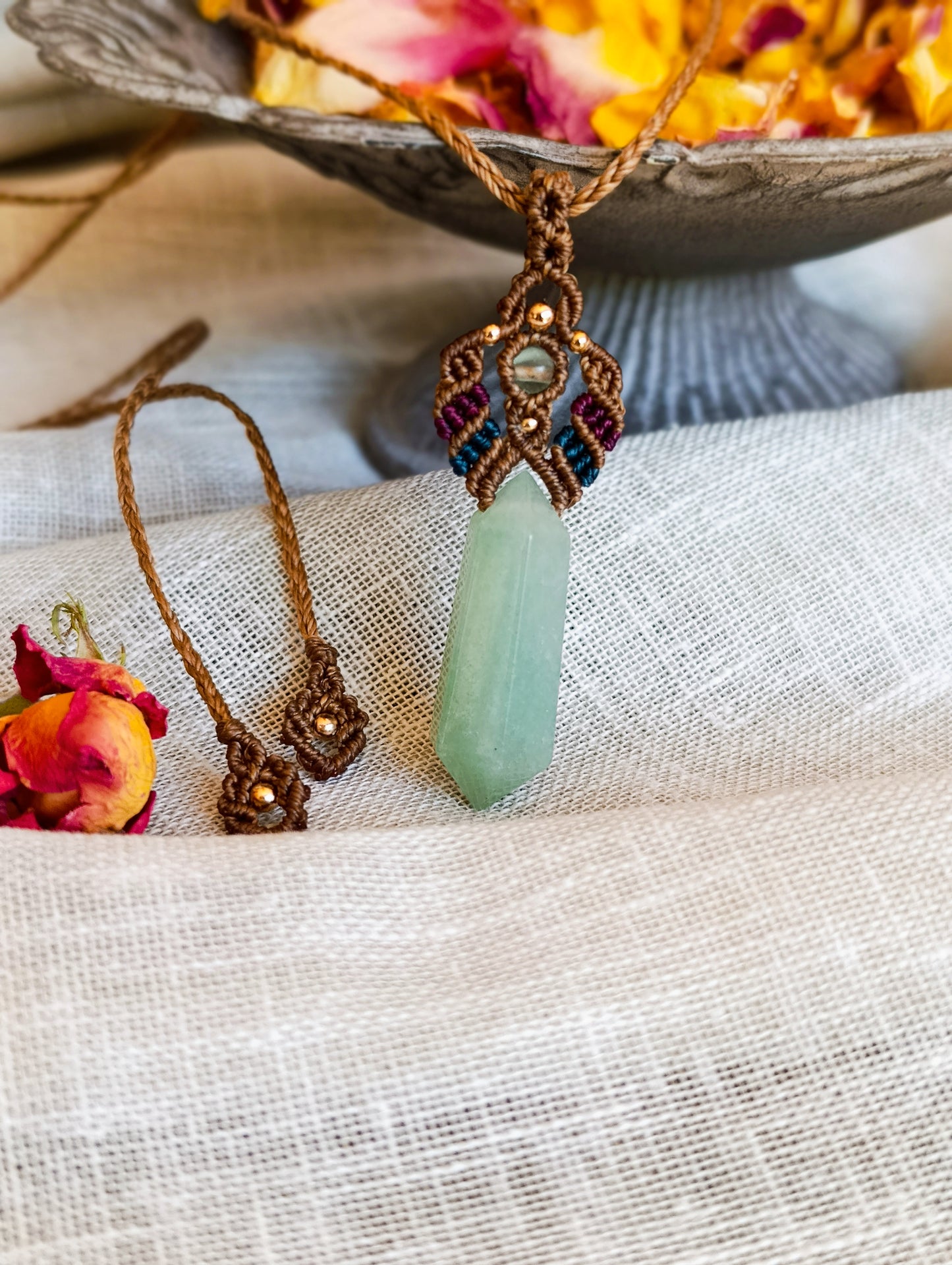 Pendentif Pendule Vision - Lithothérapie & Micro Macramé