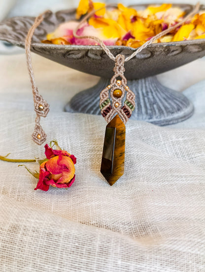 Pendentif Pendule Vision - Lithothérapie & Micro Macramé