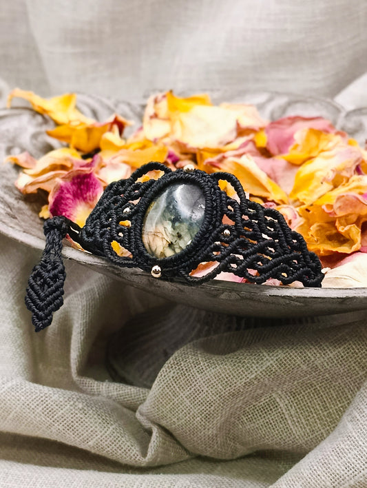 Bracelet Manchette Ondes du Cœur - Lithothérapie & Micro Macramé