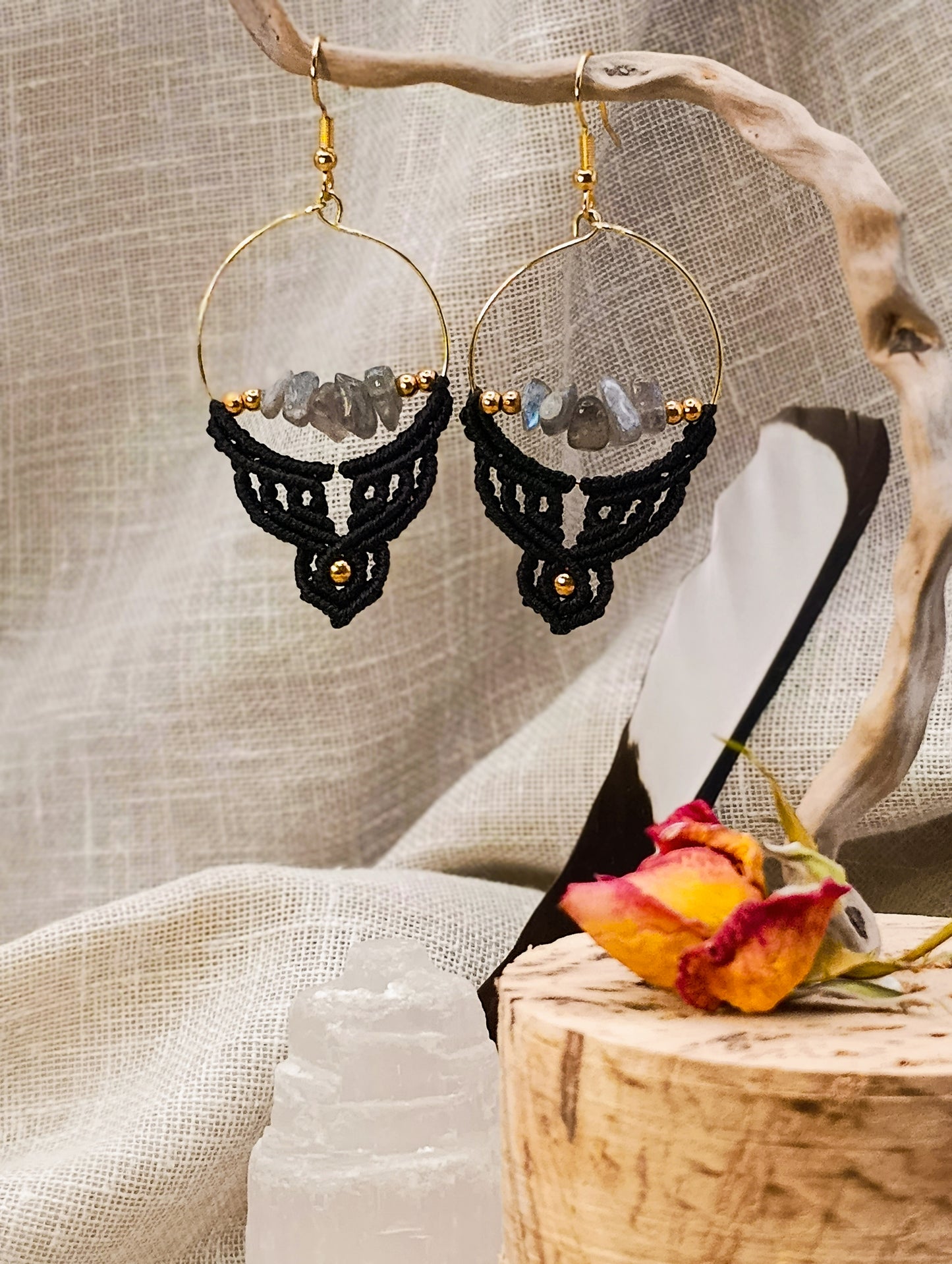 Boucles d'oreilles Ondes du Cœur - Lithothérapie & Micro Macramé