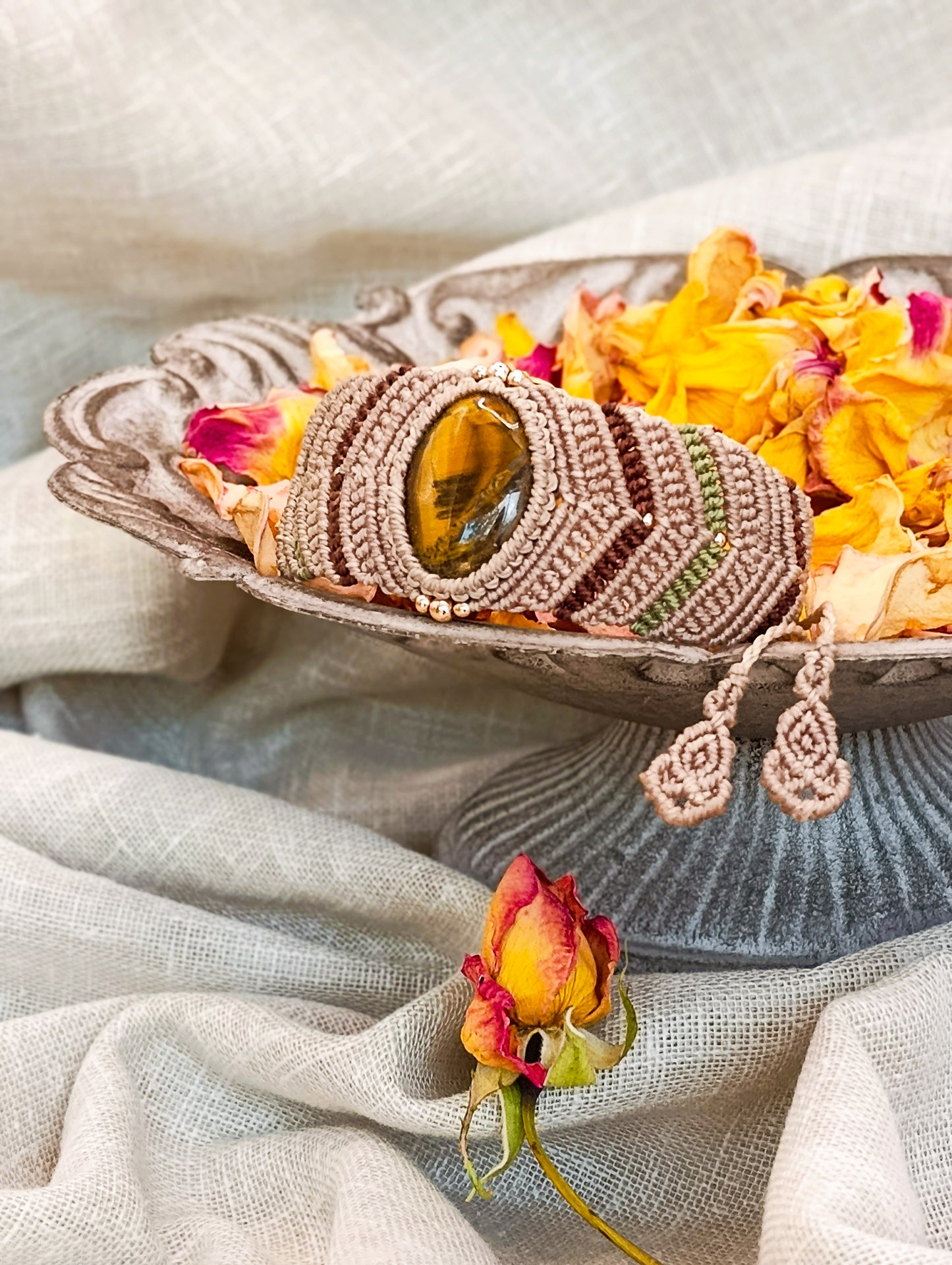 Bracelet Manchette Vision - Lithothérapie & Micro Macramé