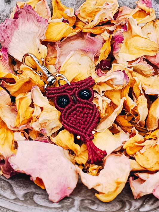 Porte Clé P'tit Familier - Hibou - Micro Macramé & Lithothérapie