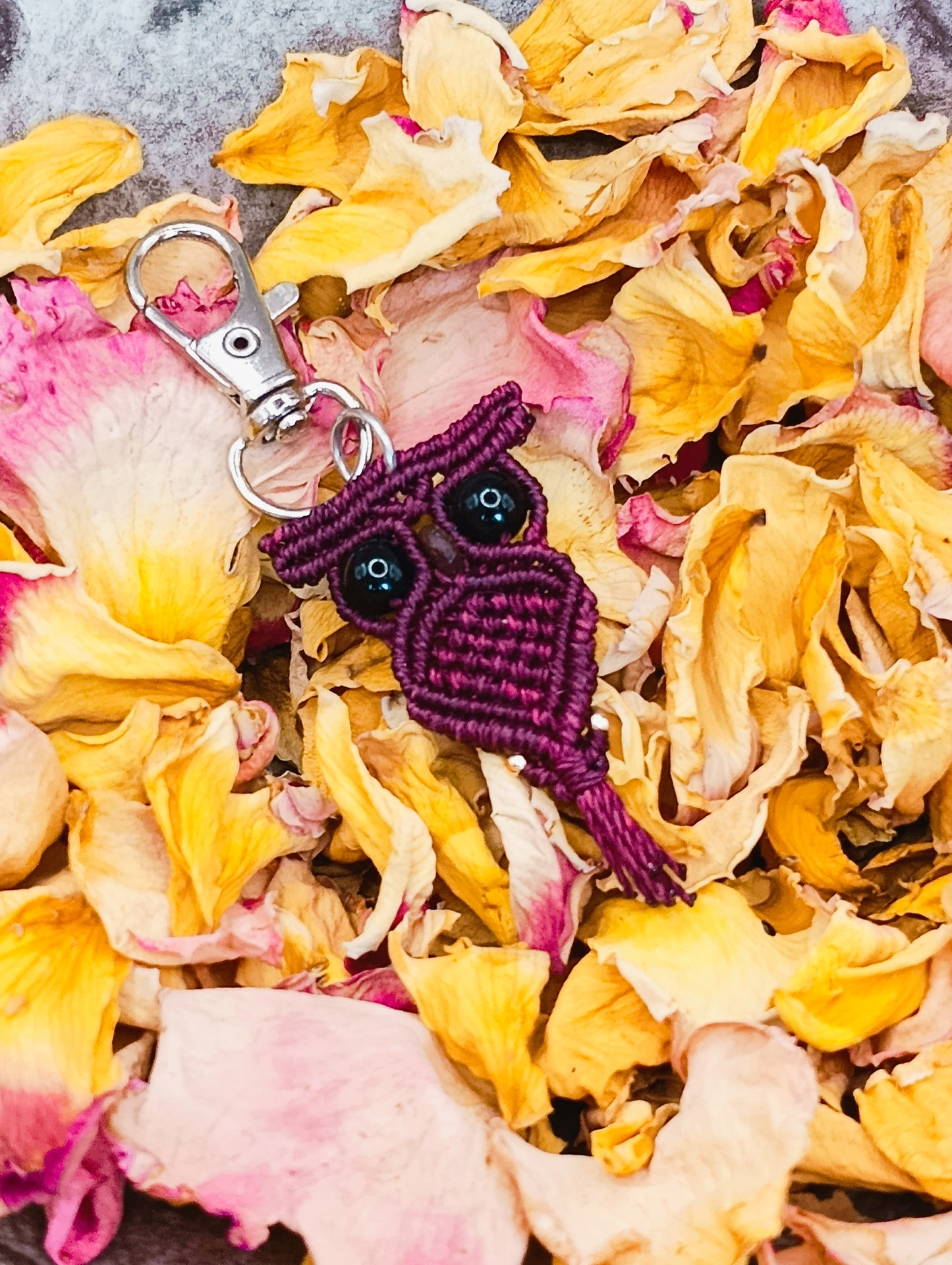 Porte Clé P'tit Familier - Hibou - Micro Macramé & Lithothérapie