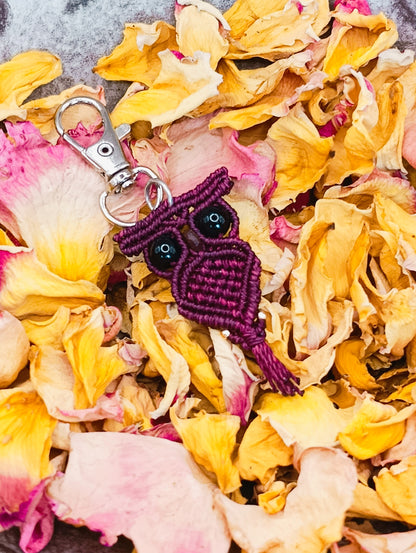 Porte Clé P'tit Familier - Hibou - Micro Macramé & Lithothérapie