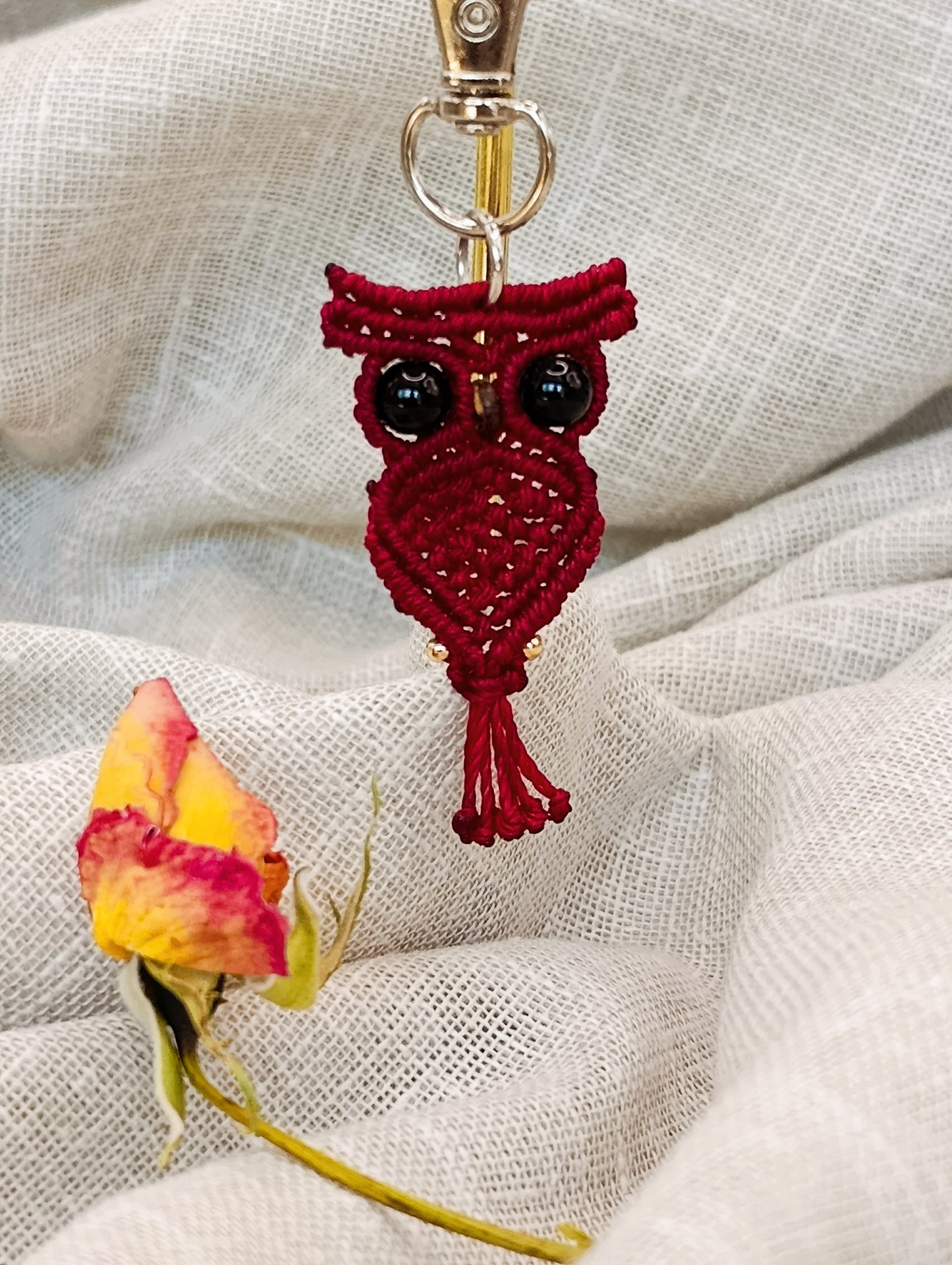 Porte Clé P'tit Familier - Hibou - Micro Macramé & Lithothérapie