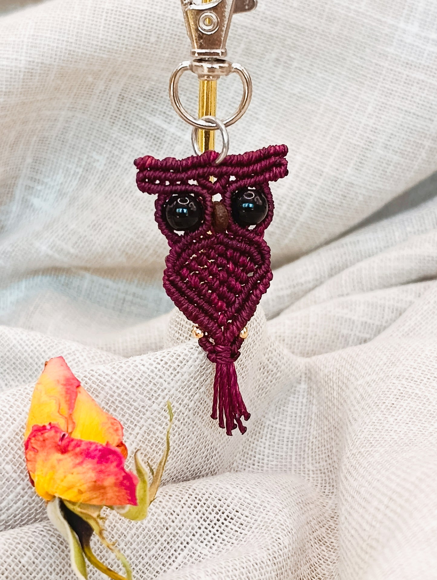 Porte Clé P'tit Familier - Hibou - Micro Macramé & Lithothérapie