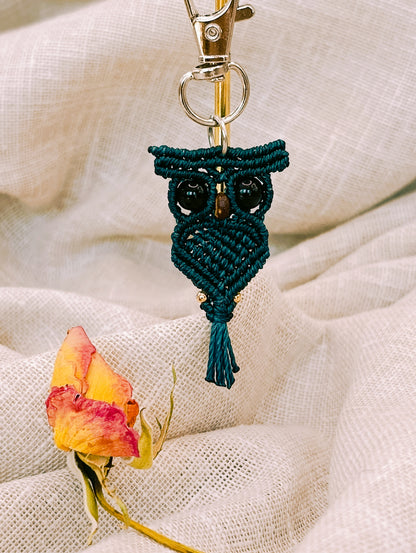 Porte Clé P'tit Familier - Hibou - Micro Macramé & Lithothérapie