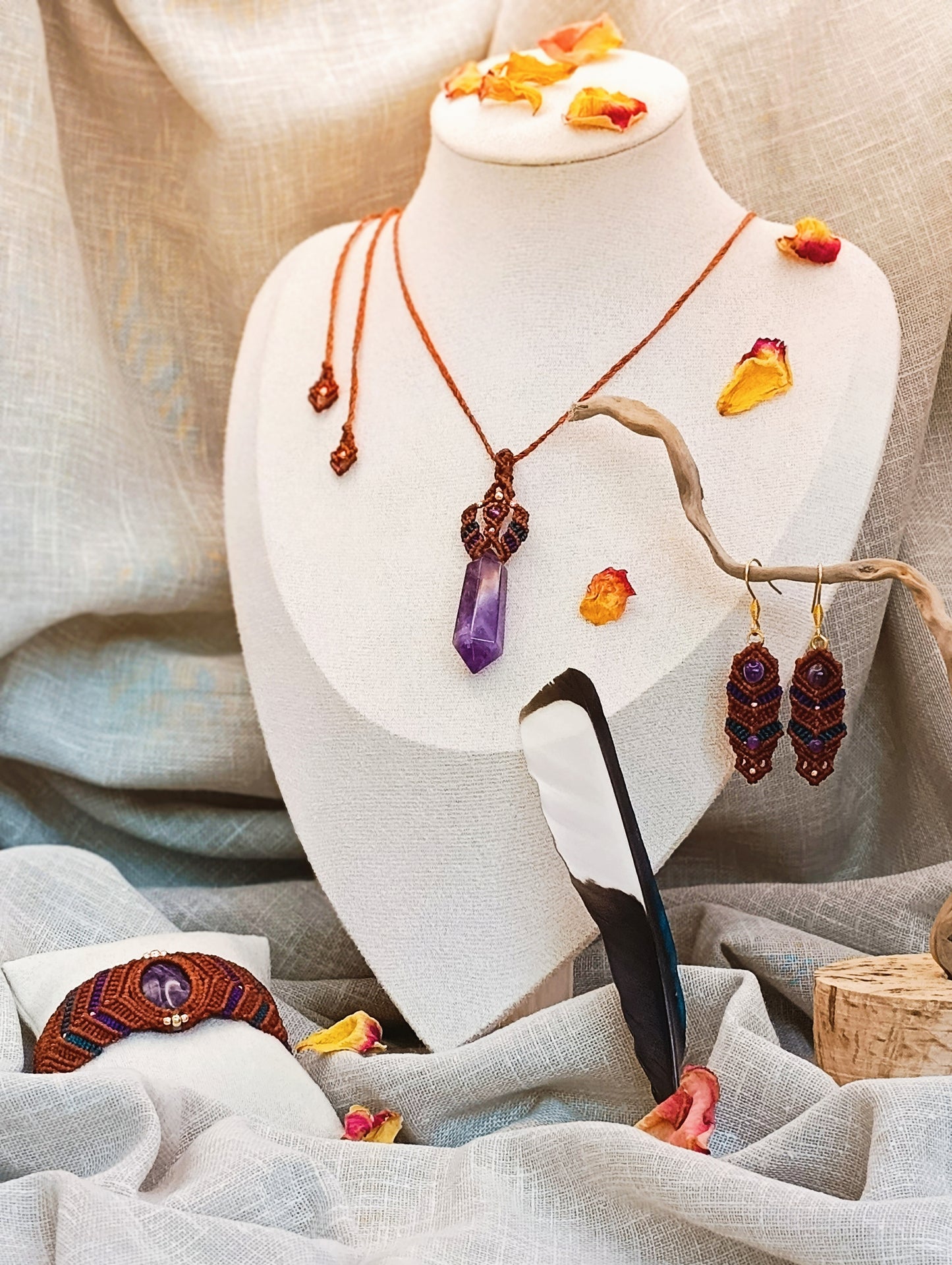 Pendentif Pendule Vision - Lithothérapie & Micro Macramé