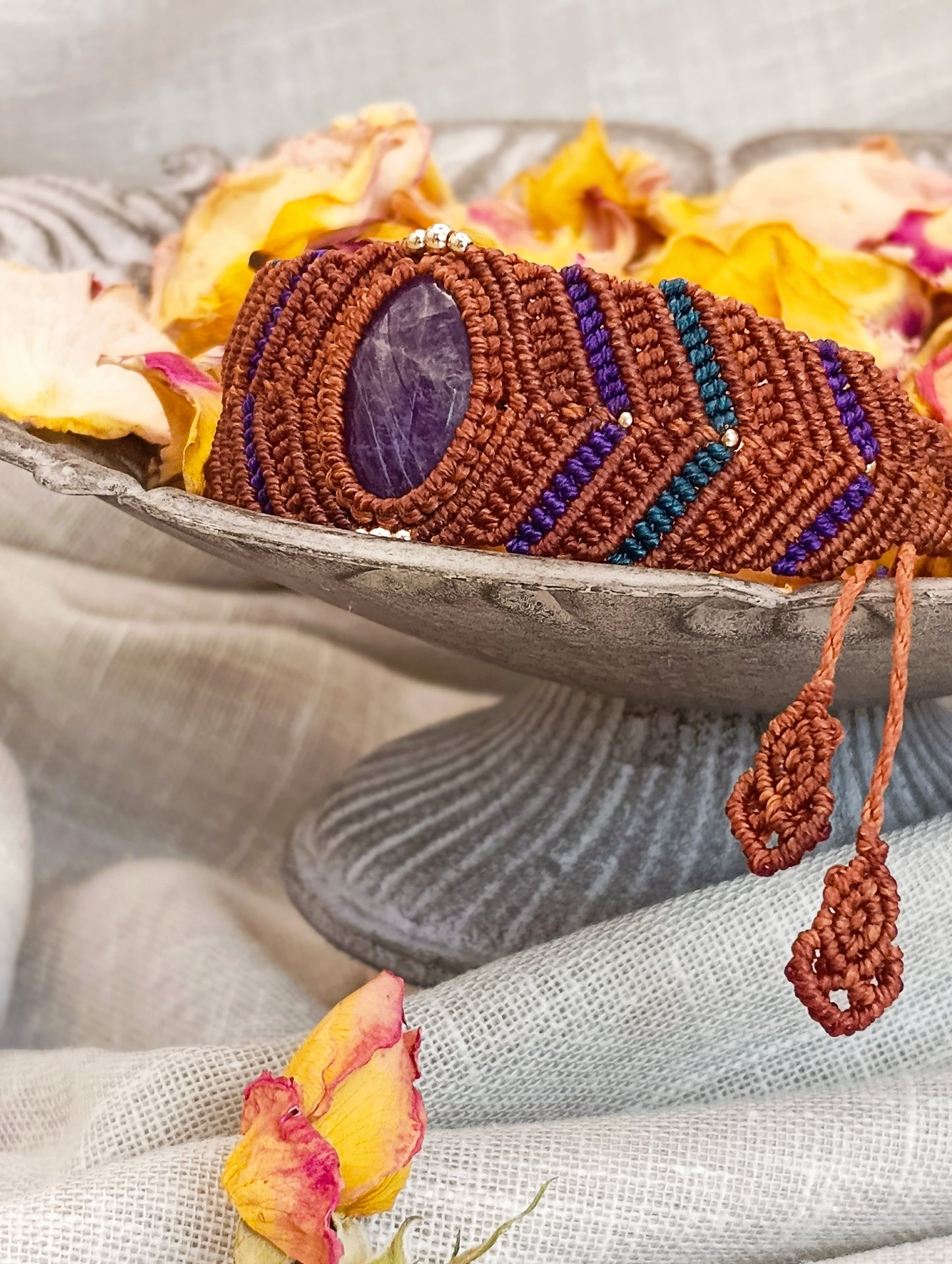 Bracelet Manchette Vision - Lithothérapie & Micro Macramé