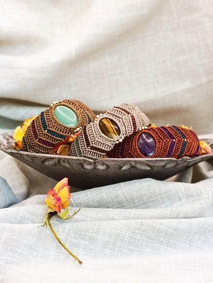 Bracelet Manchette Vision - Lithothérapie & Micro Macramé