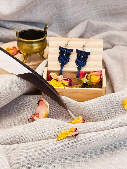 Boucles d'oreilles P'tits Familiers - Hiboux - Lithothérapie & Micro Macramé