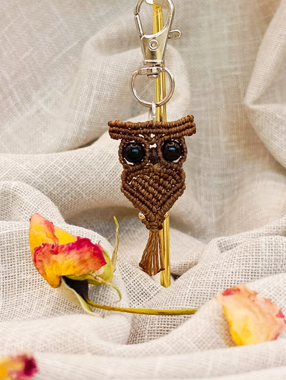 Porte Clé P'tit Familier - Hibou - Micro Macramé & Lithothérapie