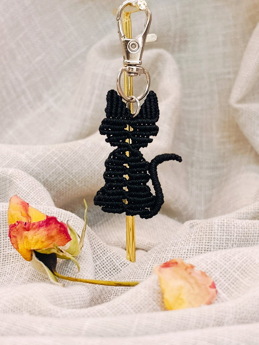 Porte clé P'tit Familier Chat noir - Micro Macramé