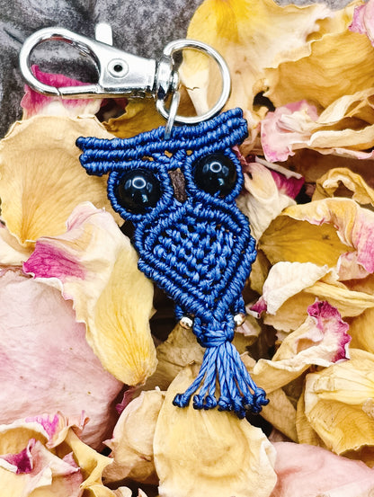 Porte Clé P'tit Familier - Hibou - Micro Macramé & Lithothérapie