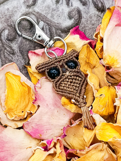 Porte Clé P'tit Familier - Hibou - Micro Macramé & Lithothérapie