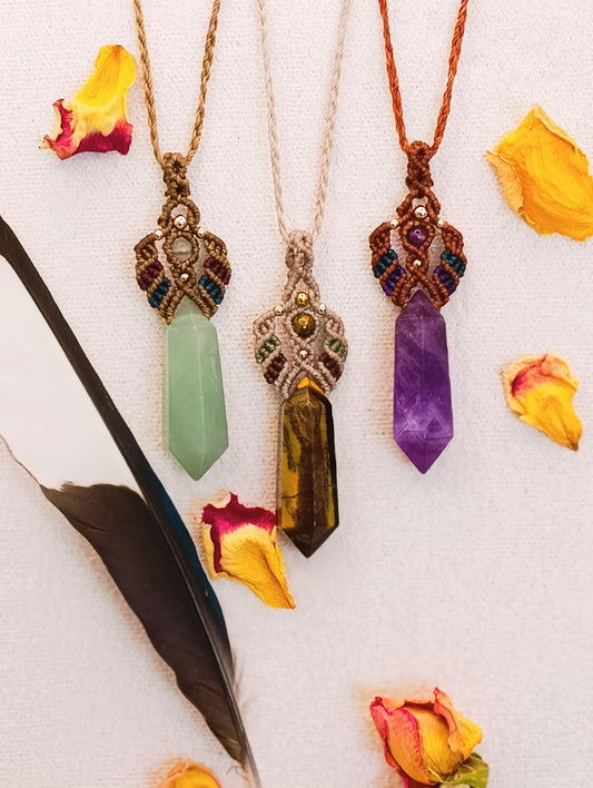 Pendentif Pendule Vision - Lithothérapie & Micro Macramé