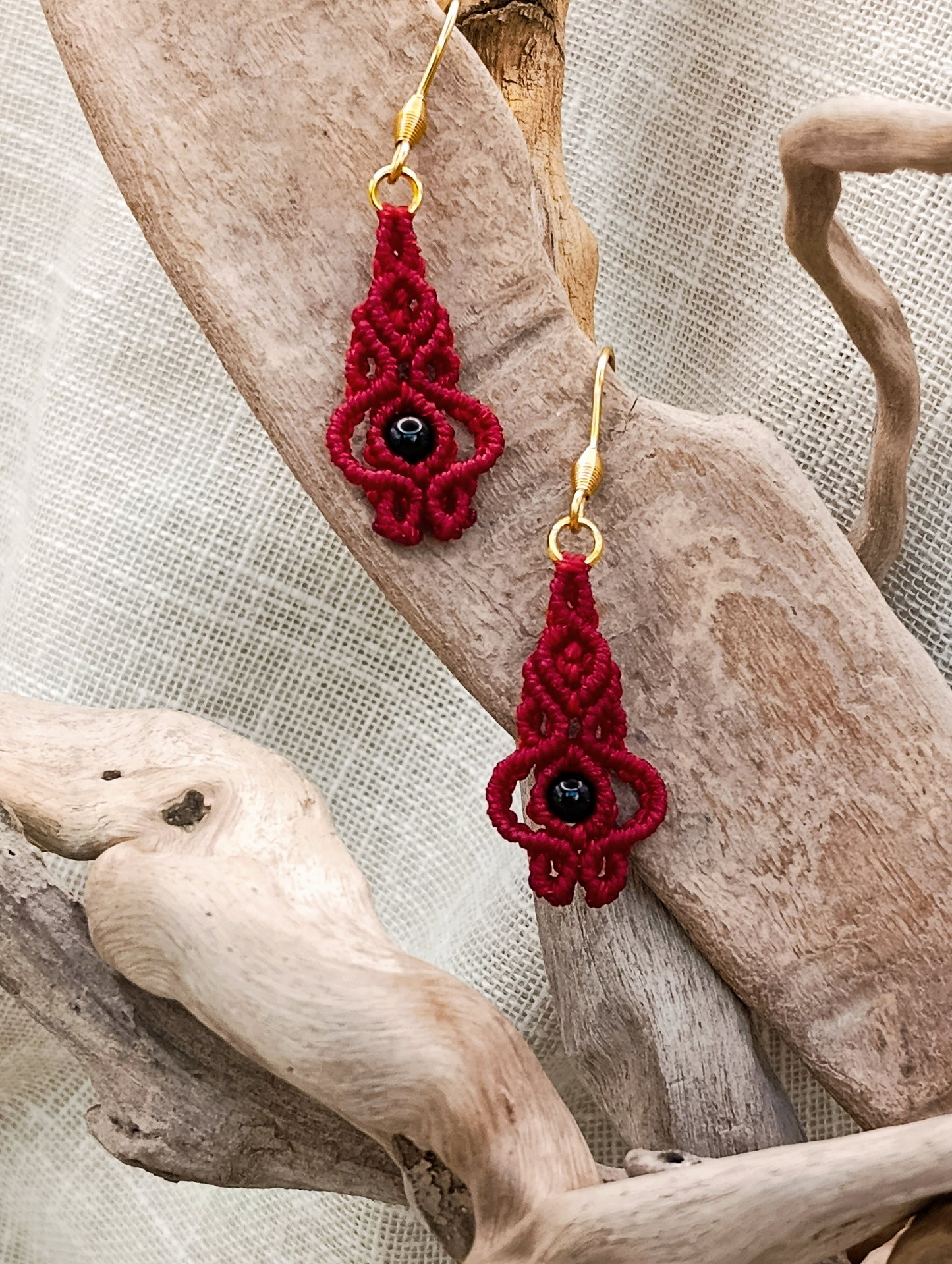 Boucles d'Oreilles Troisième Œil - Lithothérapie & Micro Macramé