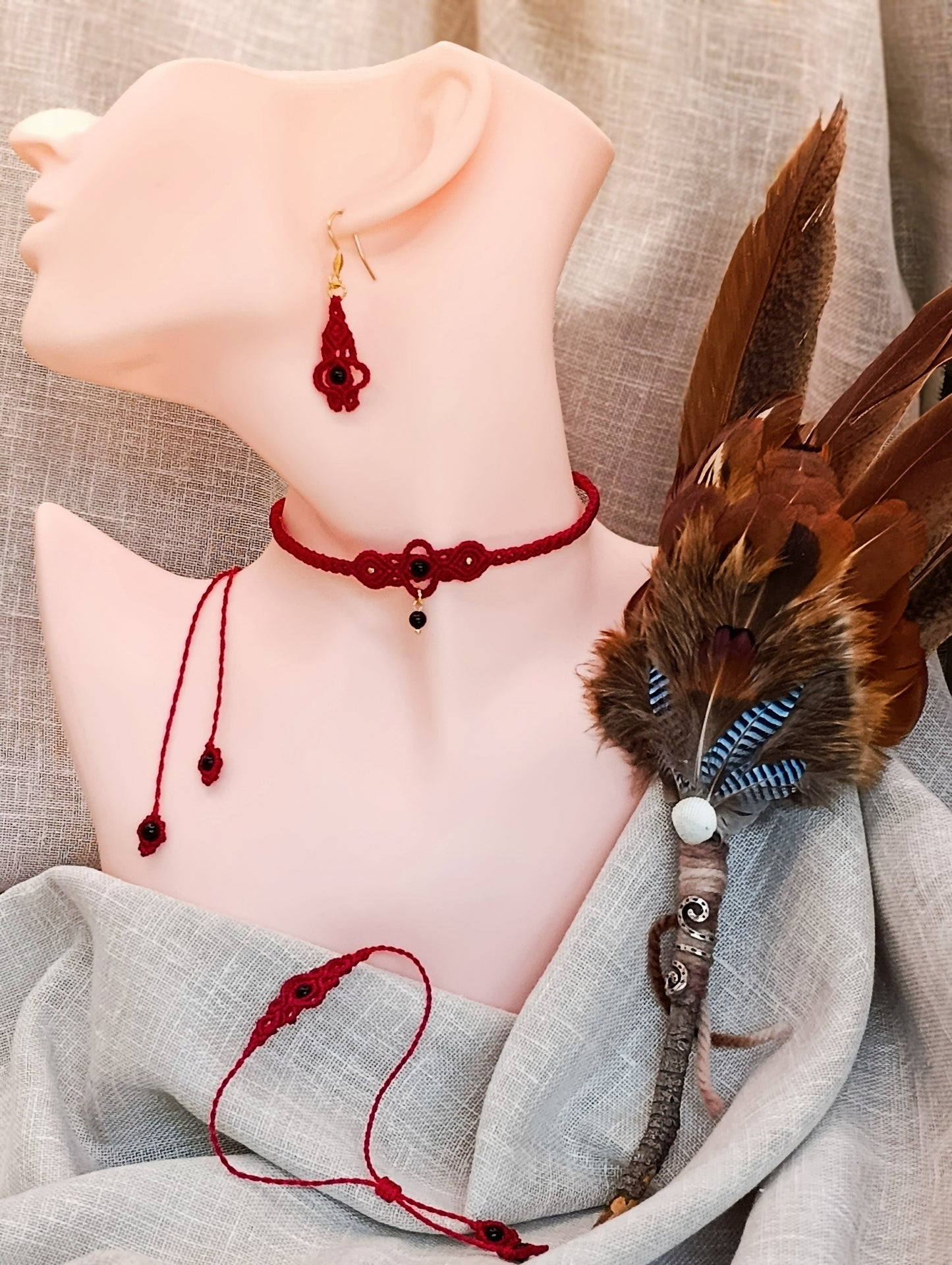 Collier Troisième Œil - Ras de Cou / Diadème - Lithothérapie - Micro Macramé