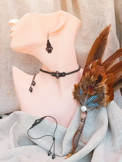 Collier Troisième Œil - Ras de Cou / Diadème - Lithothérapie - Micro Macramé