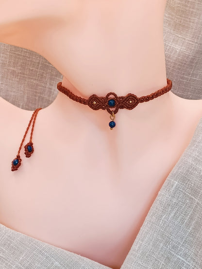 Collier Troisième Œil - Ras de Cou / Diadème - Lithothérapie - Micro Macramé