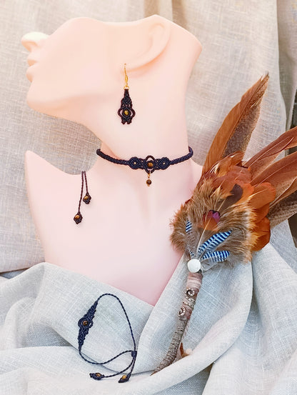 Boucles d'Oreilles Troisième Œil - Lithothérapie & Micro Macramé