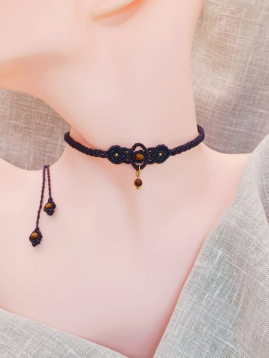 Collier Troisième Œil - Ras de Cou / Diadème - Lithothérapie - Micro Macramé