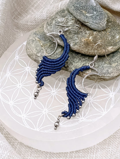 Boucles d'Oreilles Mani - Micro Macramé - Talisman Lunaire