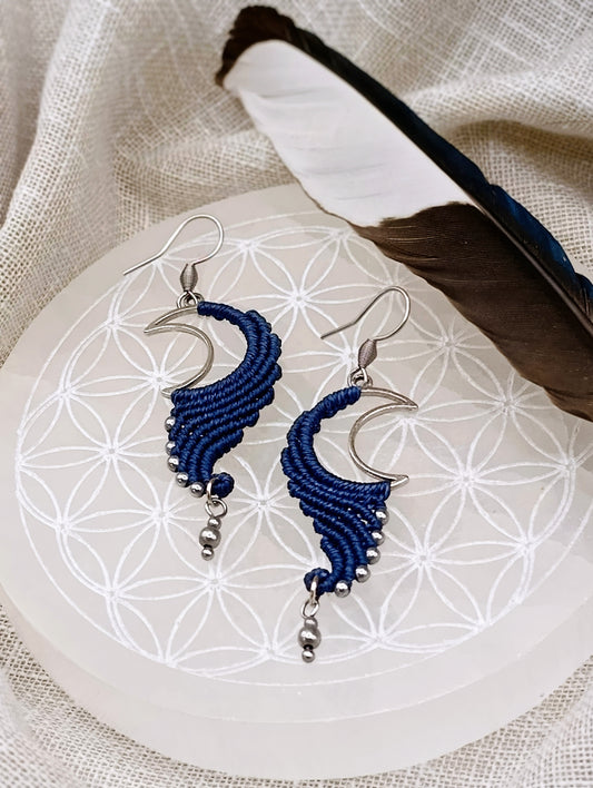 Boucles d'Oreilles Mani - Micro Macramé - Talisman Lunaire