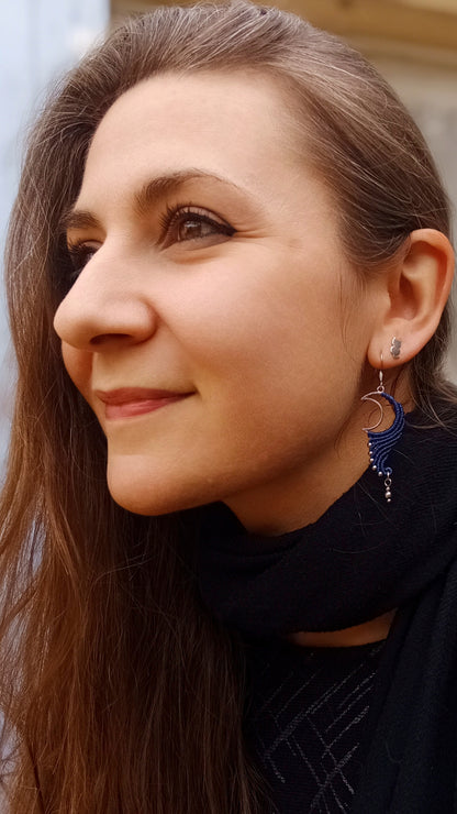 Boucles d'Oreilles Mani - Micro Macramé - Talisman Lunaire